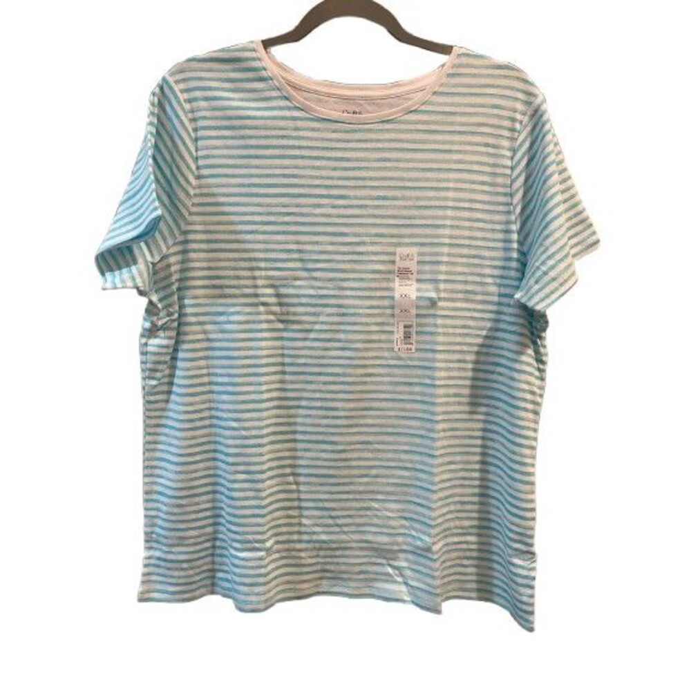 Women's XXL T-Shirt Croft & Barrow Short Sleeve Crewneck Cotton Striped